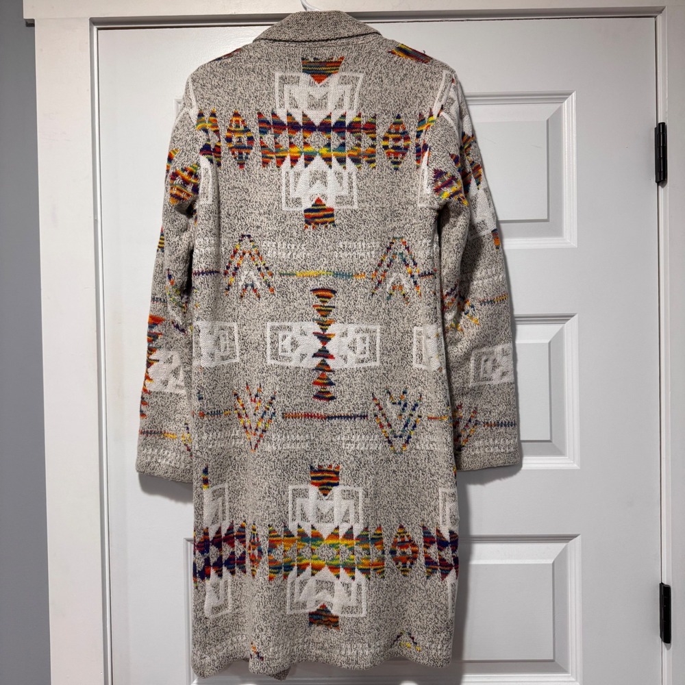Northern Angel Long Open Front Southwest Pattern Cardigan Duster Sweater Large - Picture 4 of 7